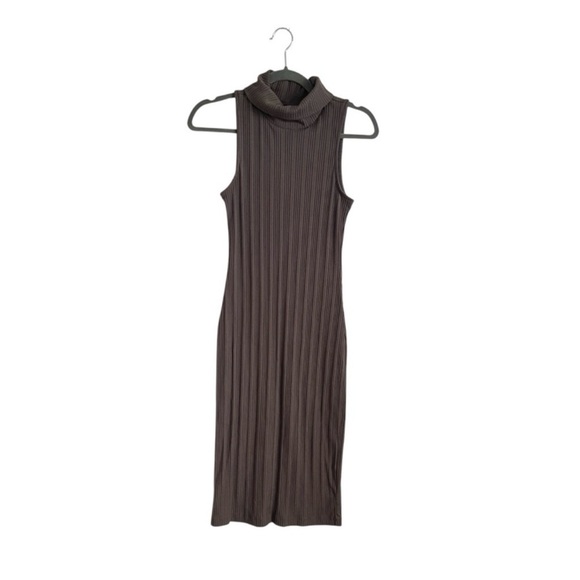 Nine West Dresses & Skirts - Nine West Ribbed Knit Midi Dress Sleeveless Turtleneck Taupe Brown Bodycon Small